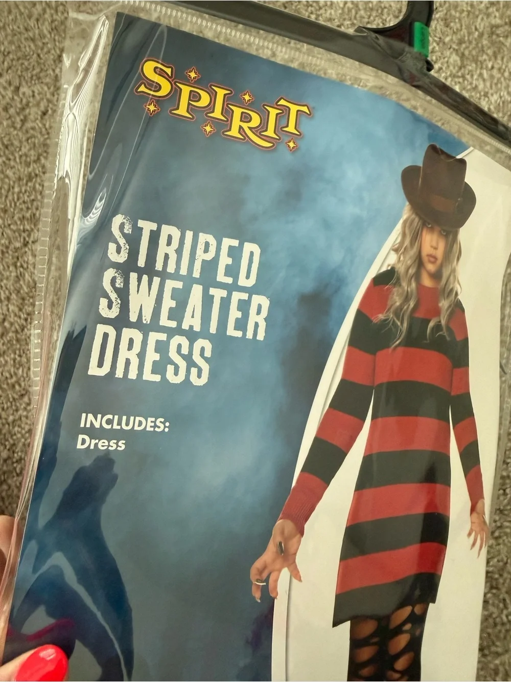 Spirit Halloween Freddy Krueger Kids Red and Black Striped Sweater Dress Costume